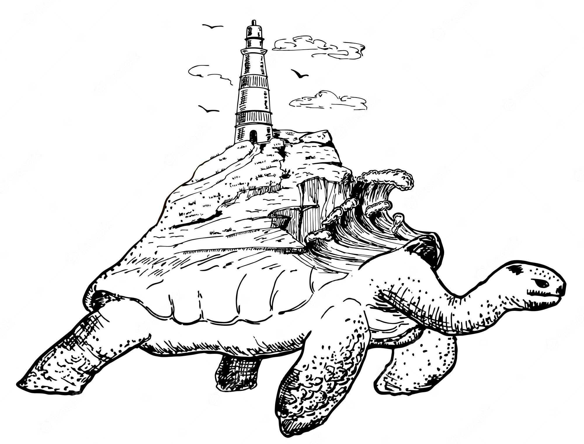 Turtle mit leuchtturm